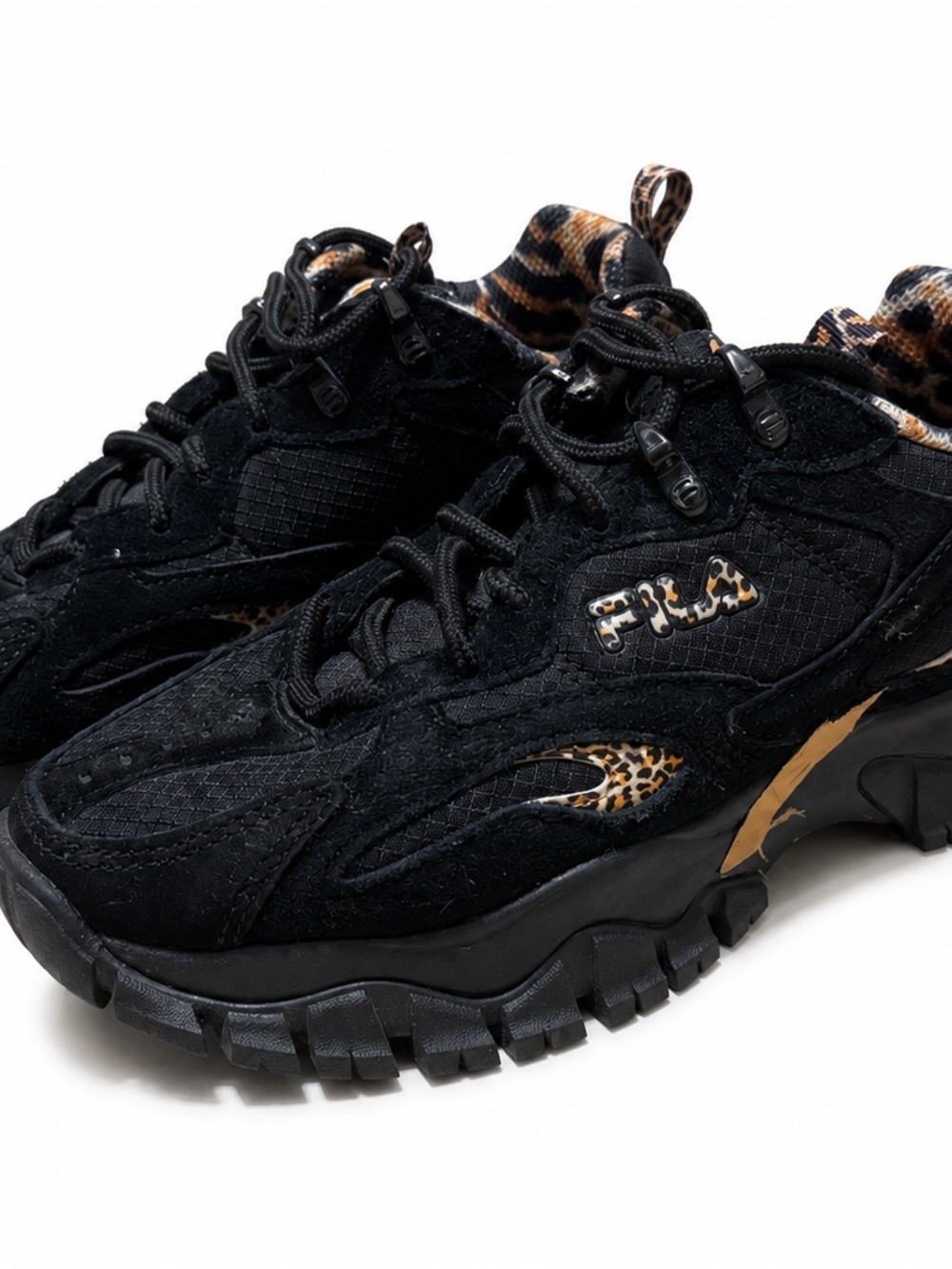 Fila Men's Black Sneakers with Leopard Accent
